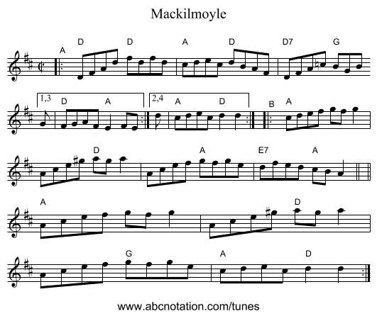 Mackilmoyle - staff notation