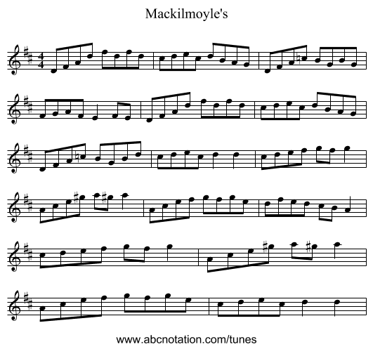 Mackilmoyle's - staff notation