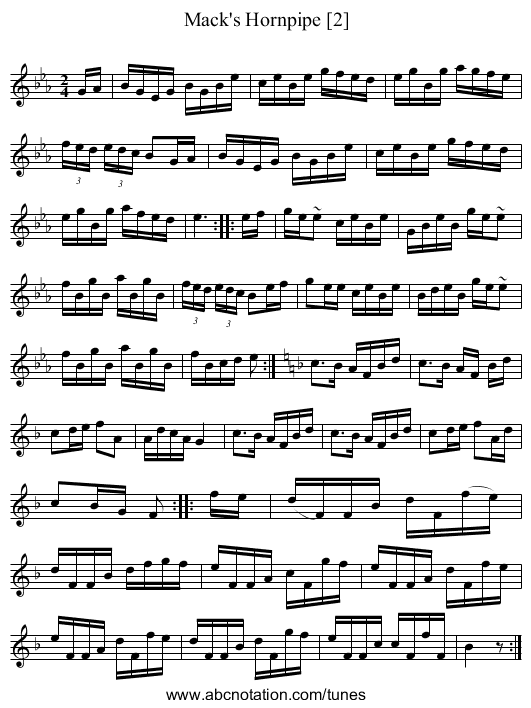 Mack's Hornpipe [2] - staff notation