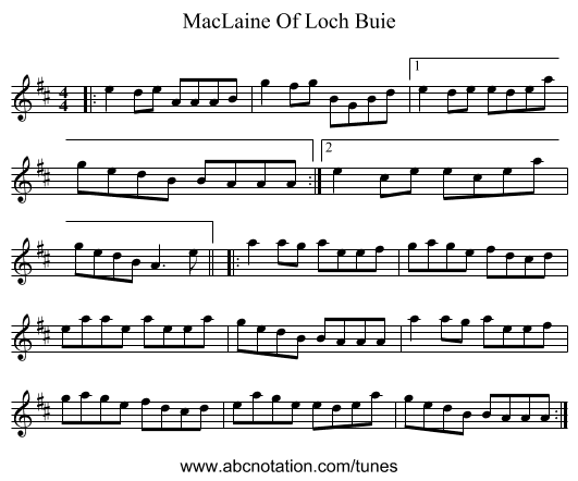 MacLaine Of Loch Buie - staff notation