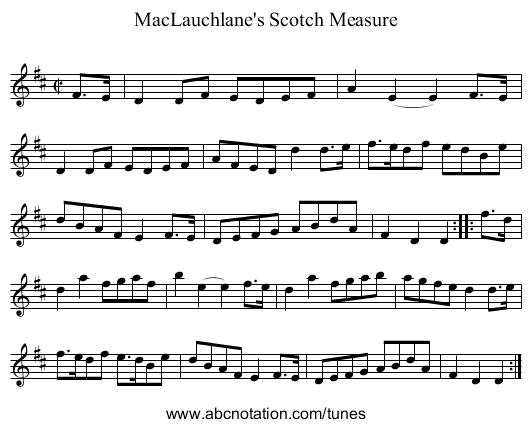 MacLauchlane's Scotch Measure - staff notation