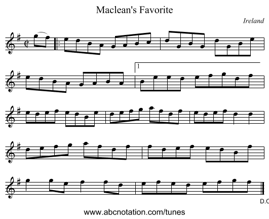 Maclean's Favorite - staff notation