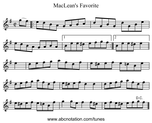 MacLean's Favorite - staff notation
