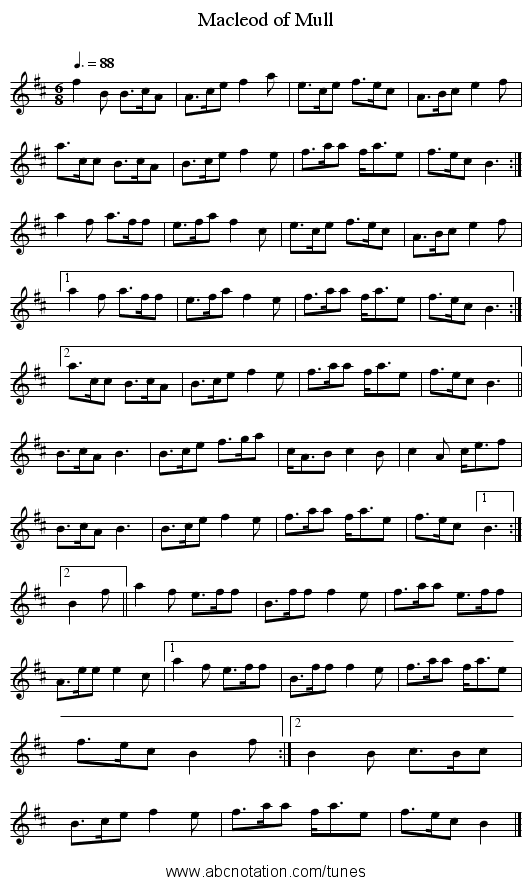 Macleod of Mull - staff notation