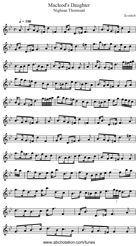 Macleod's Daughter - staff notation