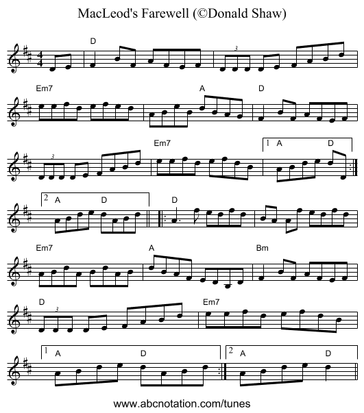 MacLeod's Farewell (©Donald Shaw) - staff notation