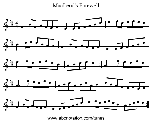 MacLeod's Farewell - staff notation