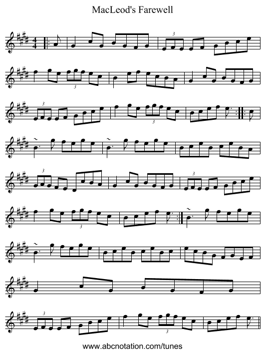 MacLeod's Farewell - staff notation