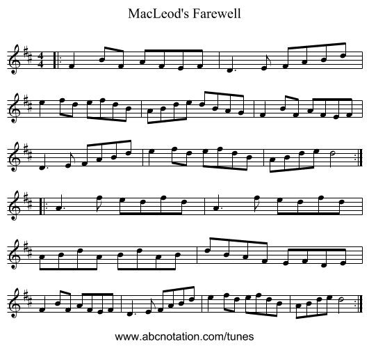 MacLeod's Farewell - staff notation