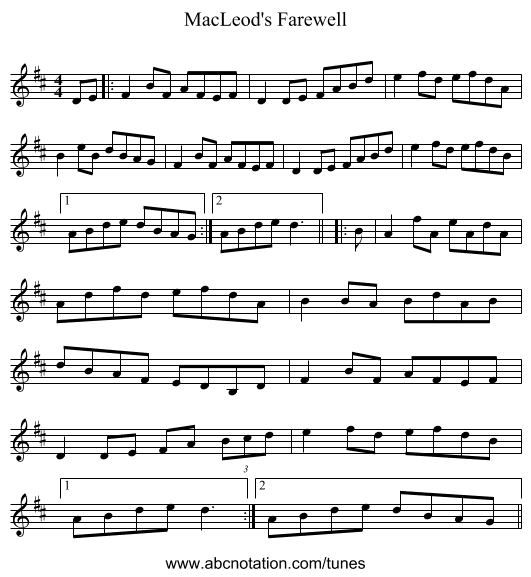 MacLeod's Farewell - staff notation