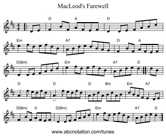 MacLeod's Farewell - staff notation