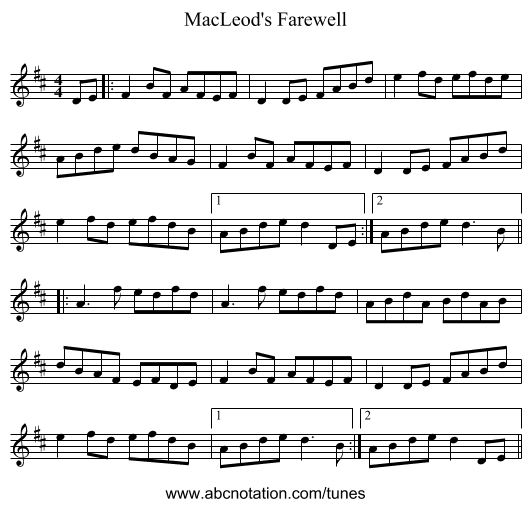 MacLeod's Farewell - staff notation