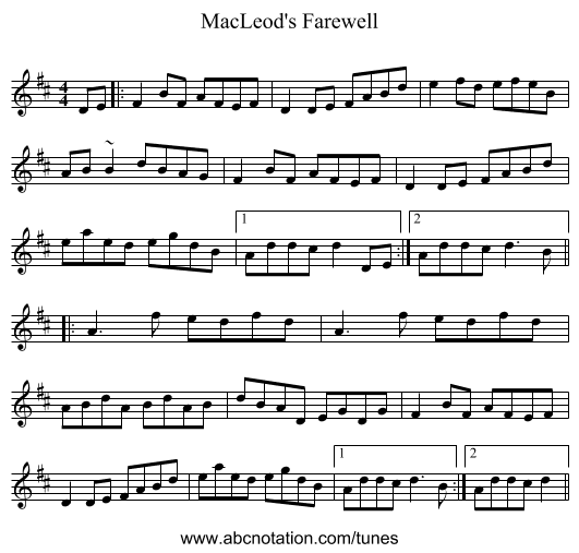 MacLeod's Farewell - staff notation