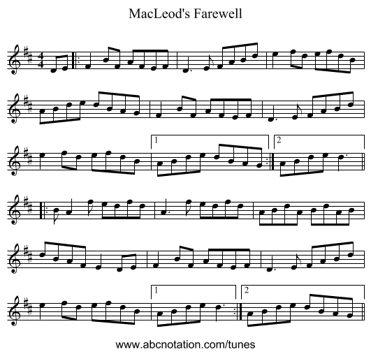 MacLeod's Farewell - staff notation