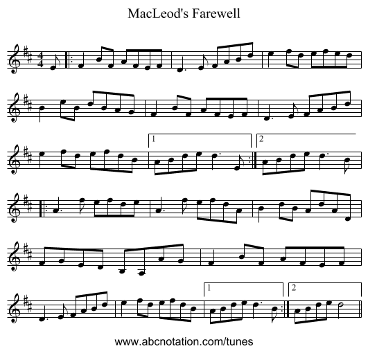 MacLeod's Farewell - staff notation