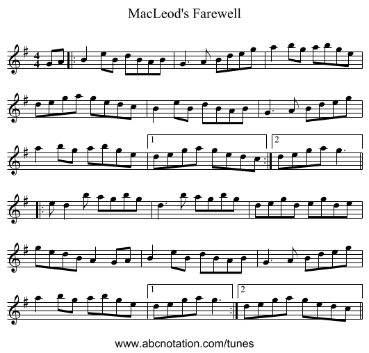 MacLeod's Farewell - staff notation