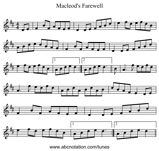 Macleod's Farewell - staff notation