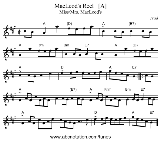 MacLeod's Reel   [A] - staff notation