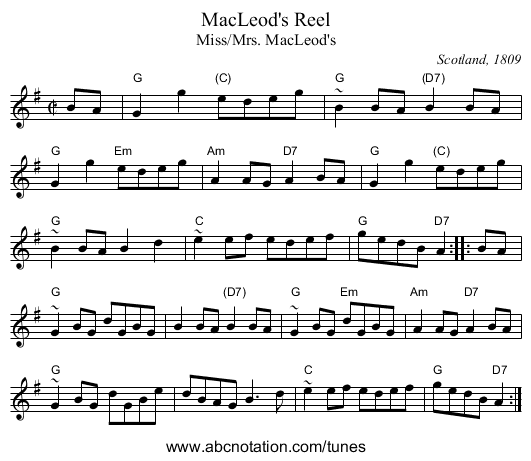 MacLeod's Reel - staff notation