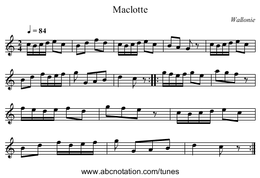 Maclotte - staff notation