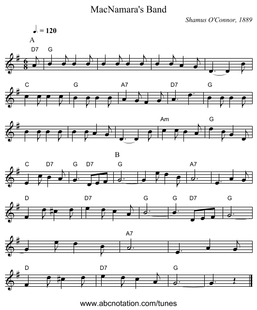 MacNamara's Band - staff notation