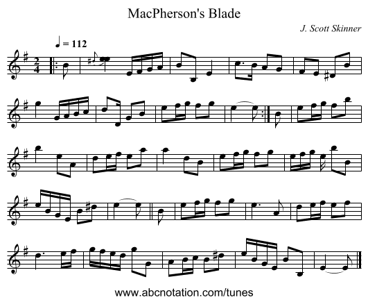 MacPherson's Blade - staff notation