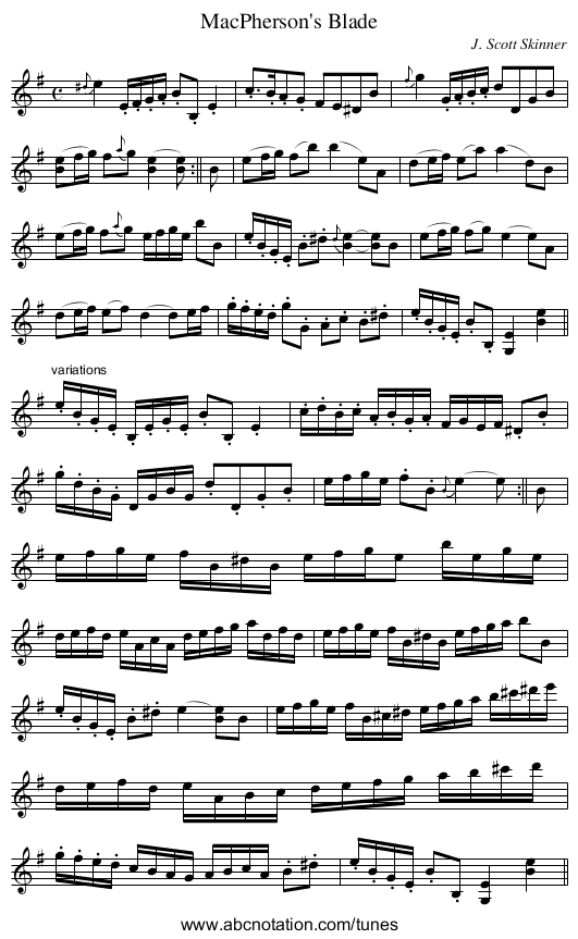 MacPherson's Blade - staff notation