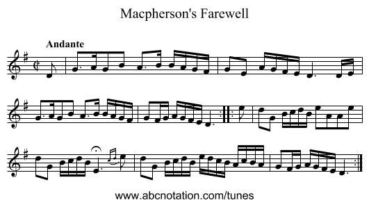 Macpherson's Farewell - staff notation