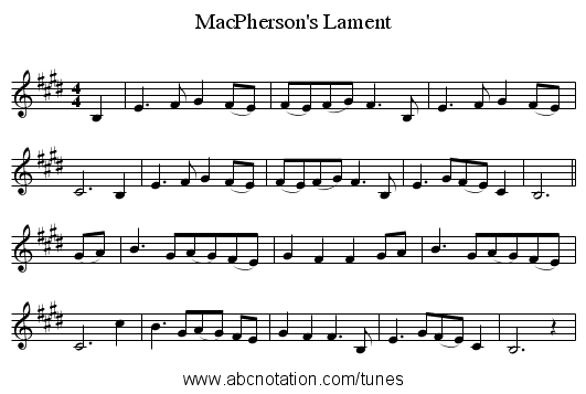MacPherson's Lament - staff notation