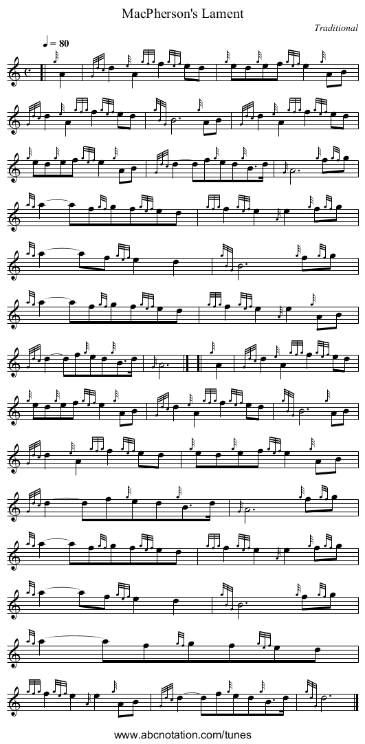MacPherson's Lament - staff notation