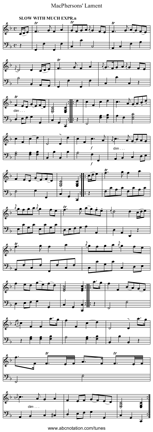 MacPhersons' Lament - staff notation