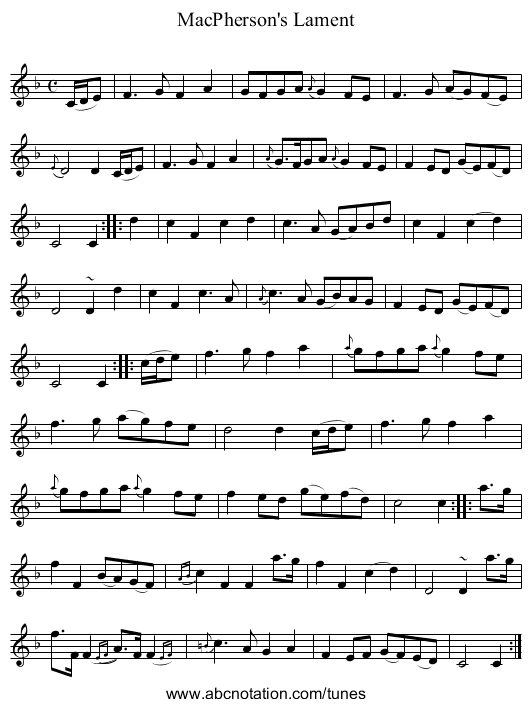 MacPherson's Lament - staff notation
