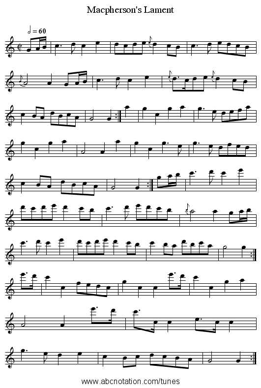 Macpherson's Lament - staff notation