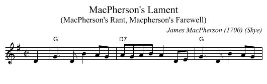 MacPherson's Lament - staff notation