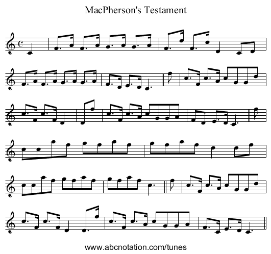 MacPherson's Testament - staff notation