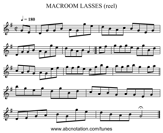 MACROOM LASSES (reel) - staff notation