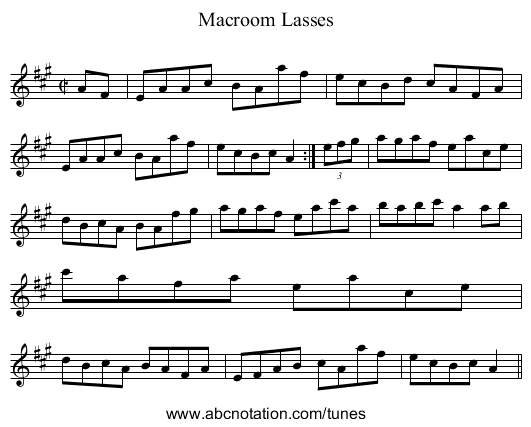 Macroom Lasses - staff notation