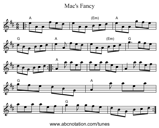Mac's Fancy - staff notation