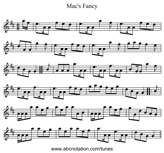 Mac's Fancy - staff notation