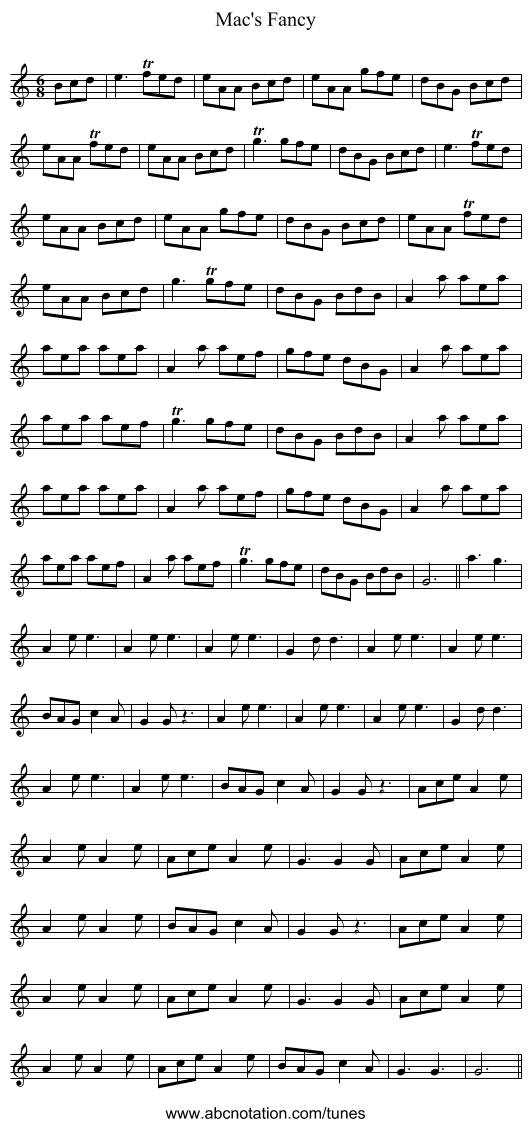 Mac's Fancy - staff notation