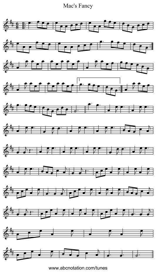 Mac's Fancy - staff notation
