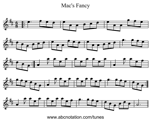 Mac's Fancy - staff notation