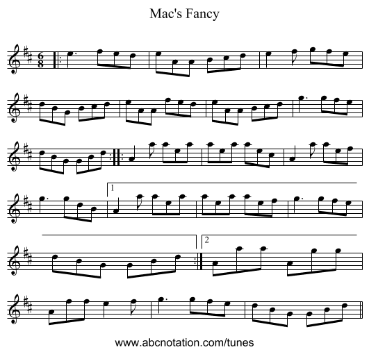 Mac's Fancy - staff notation