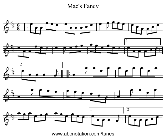 Mac's Fancy - staff notation