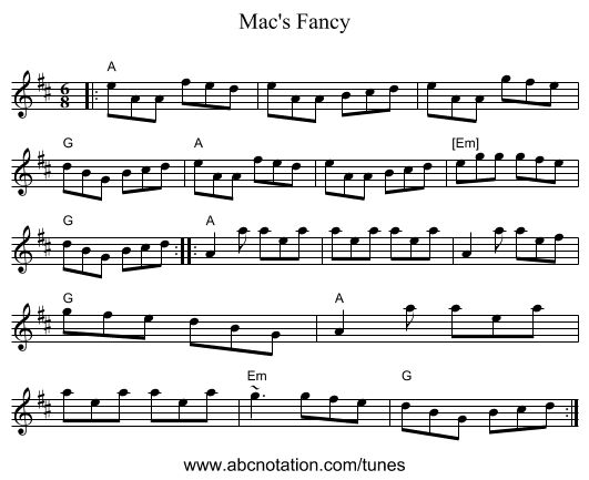 Mac's Fancy - staff notation
