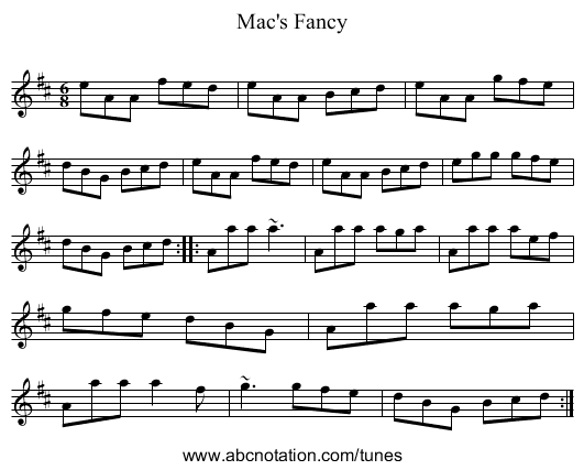 Mac's Fancy - staff notation