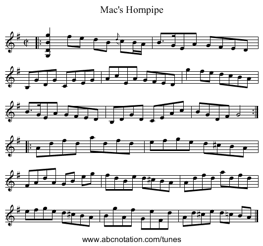 Mac's Hornpipe - staff notation