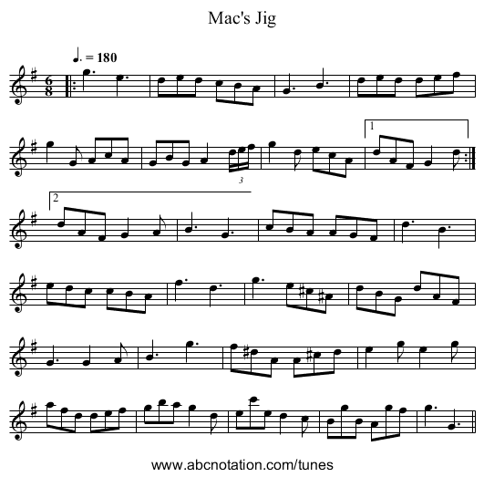 Mac's Jig - staff notation