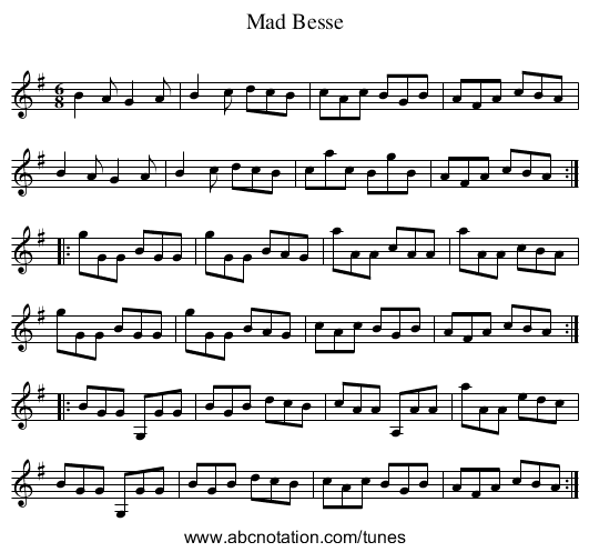 Mad Besse - staff notation