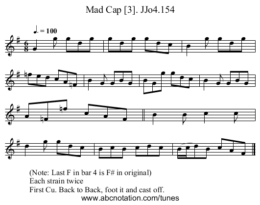 Mad Cap [3]. JJo4.154 - staff notation